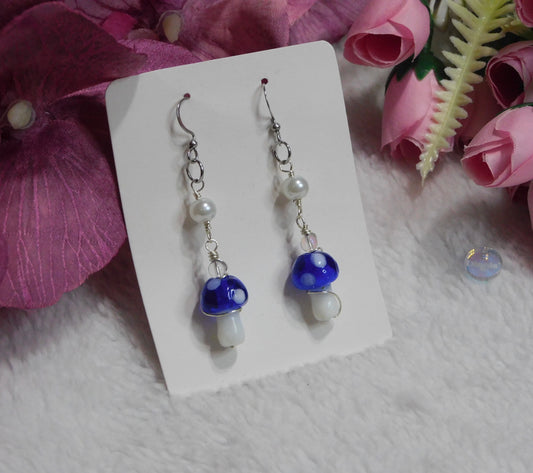 Dark Blue Mushroom Earrings