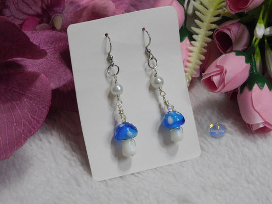 Light Blue Mushroom Earrings